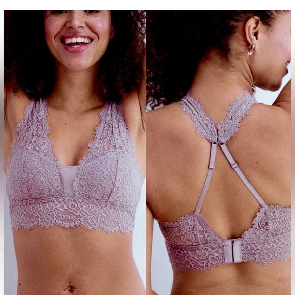 Aerie Purple Lace Bralette Convertible Adjustable Strap Mesh Insert Women Large - Picture 2 of 15